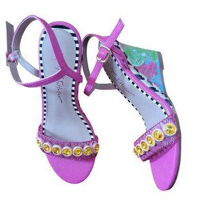 Betsey Johnson Pink Wedge Sandals Yellow Gem Accents‎ Heels 6M KODI